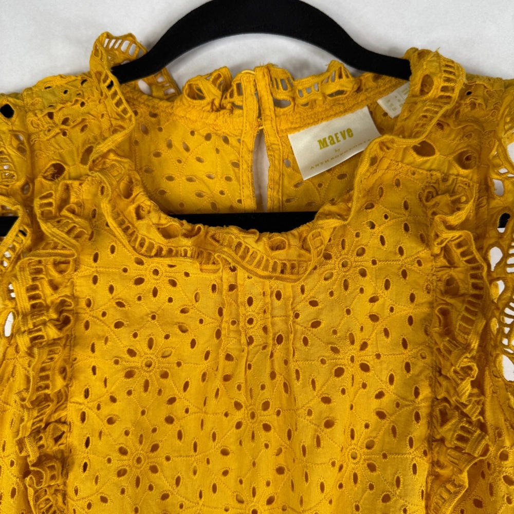 ANTHROPOLOGIE / MAEVE Tilly Eyelet Blouse - Marigold Yellow - Sz 0 - Picture 5 of 12